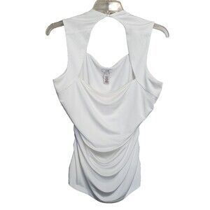 Cache White Cut-Out Neckline Ruched Sides Stretchy Lined Blouse Size XL 90s Y2K
